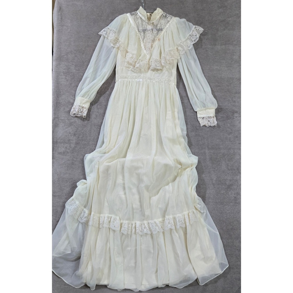 Vtg ILGWU Dress Cottagecore 11/12 Lace Boho Ethereal Victorian Bridal Romantic